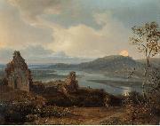 Ruin of a chapel near a river with rising moon Carl Rottmann